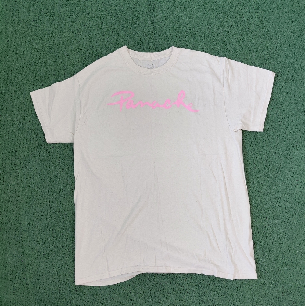 Panache Cream Colored Pink Text T Shirt Size Large